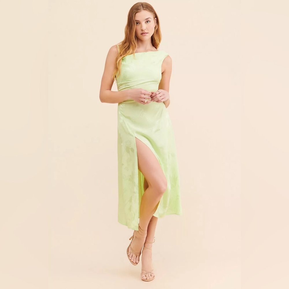 🔆 For Love & Lemons Green Llana Satin Midi Dress - Size Small
